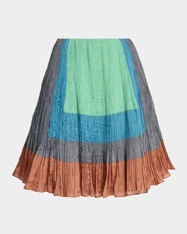 Colorblock Plisse Satin Circle Skirt